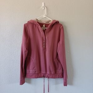 High Sierra Women's Pink Hoodie Drawstring Hem Quarter Button Pullover